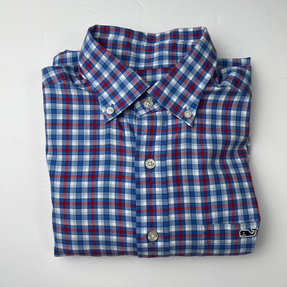 Vineyard‎ Vines Slim Fit Tucker Button Up Shirt Red, White, & Blue Plaid Small - Picture 13 of 14
